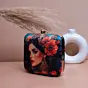 Woman Blue Based Floral Women Portrait Printed Clutch