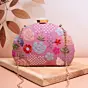 Woman Pink Floral Sequins Embroidered Fabric Clutch