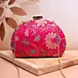 Women Pink Floral Embroidered Party Clutch