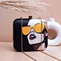 Women Black Based Women Portrait Printed Clutch