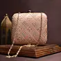 Woman Peach Sequins Embroidery Party Clutch