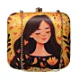Women Yellow Girl And Birds Printed Clutch