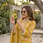 Yellow Printed Straight Kurta Set With Dupatta for Women