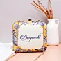 Woman Yellow Birds And Floral Printed Name Customised Clutch