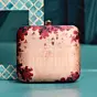 Woman Beige And Red Floral Printed Clutch