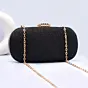 Woman Black Based Shiny Fabric Capsule Shaped Clutch