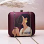 Women Dark Brown Asthetic Girl Portrait Printed Name Customised Clutch