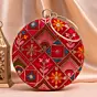 Woman Red Based Multicolored Thread And Sequins Embroidery Clutch