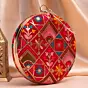 Woman Red Based Multicolored Thread And Sequins Embroidery Clutch