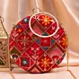 Woman Red Based Multicolored Thread And Sequins Embroidery Clutch