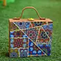 Woman Moroccan Tiles Printed Suitcase Style Clutch