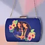 Women Mother's Day Flower Blue Printed Clutch
