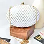 Woman White Embroidered Oval Clutch