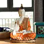Polyresin Orange & White Meditating Lord Buddha Idol