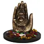 Polyresin Black and Brown Handcrafted Palm Buddha Statue with Wooden Base, Fragranced Petals and Tealight
