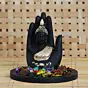 Polyresin Black and Golden Handcrafted Palm Buddha Statue with Wooden Base Tealight Candle Holder