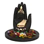 Polyresin Black and Golden Handcrafted Palm Buddha Statue with Wooden Base Tealight Candle Holder