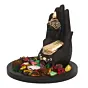 Polyresin Black and Golden Handcrafted Palm Buddha Statue with Wooden Base Tealight Candle Holder