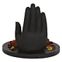Polyresin Black and Golden Handcrafted Palm Buddha Statue with Wooden Base Tealight Candle Holder
