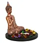 Polyresin Copper Finish Meditating Buddha Idol with Wooden Base, Fragranced Petals and Tealight