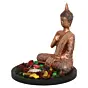 Polyresin Copper Finish Meditating Buddha Idol with Wooden Base, Fragranced Petals and Tealight
