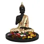 Polyresin Black and Golden Meditating Blessing Buddha Statue with Wooden Base, Fragranced Petals and Tealight