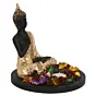 Polyresin Black and Golden Meditating Blessing Buddha Statue with Wooden Base, Fragranced Petals and Tealight