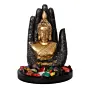 Polyresin Black and Golden Handcrafted Palm Buddha Statue with Wooden Base, Fragranced Petals and Tealight