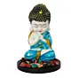 Polyresin Blue and White Praying Monk Buddha Statue with Wooden Base, Fragranced Petals and Tealight