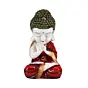 Polyresin Red and White Praying Monk Buddha Statue with Wooden Base, Fragranced Petals and Tealight