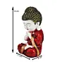 Polyresin Red and White Praying Monk Buddha Statue with Wooden Base, Fragranced Petals and Tealight