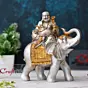 Silver & Golden Laughing Buddha Statue Seating on Elephant Figurine
