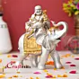Silver & Golden Laughing Buddha Statue Seating on Elephant Figurine