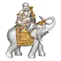 Silver & Golden Laughing Buddha Statue Seating on Elephant Figurine