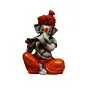Orange Polyresin Lord Ganesha Playing Flute Idol