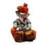 Orange Polyresin Lord Ganesha Playing Tabla Idol