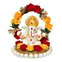 Polyresin Lord Ganesha Idol on Decorative Handcrafted Rose Flower Plate for Home and Car Dashboard