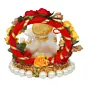 Polyresin Lord Ganesha Idol on Decorative Handcrafted Rose Flower Plate for Home and Car Dashboard