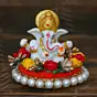 Polyresin Lord Ganesha Statue on Decorative Handcrafted Plate for Home, Office and Car Dashboard