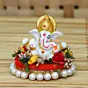 Polyresin Lord Ganesha Statue on Decorative Handcrafted Plate for Home, Office and Car Dashboard