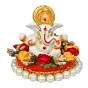 Polyresin Lord Ganesha Statue on Decorative Handcrafted Plate for Home, Office and Car Dashboard