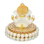 Gold and White Polyresin Lord Ganesha Idol on Decorative Handcrafted Plate for Home and Car Dashboard