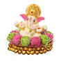Golden and White Polyresin Lord Ganesha Idol on Decorative Pink and Green Flowers Plate