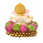 Golden and White Polyresin Lord Ganesha Idol on Decorative Pink and Green Flowers Plate