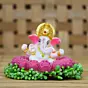 Lord Ganesha Idol On Decorative Handcrafted Pink Flowers Plate