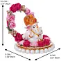Polyresin Lord Ganesha Idol on Decorative Handcrafted Plate with Throne of Pink and Red Flowers
