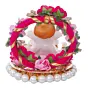 Polyresin Lord Ganesha Idol on Decorative Handcrafted Plate with Throne of Pink and Red Flowers