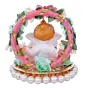 Lord Ganesha Idol On Decorative Handicrafted Plate With Throne Of Pink And Green Flowers