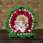 Polyresin Lord Ganesha Idol on Handcrafted Green Floral Plate for Home, Office and Car Dashboard