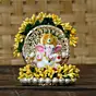 Polyresin Lord Ganesha Idol on Handcrafted Yellow Floral Plate for Home and Car Dashboard